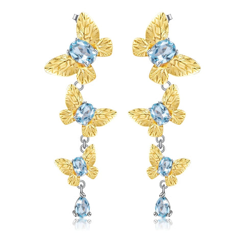 Cercei din Argint Reins in forma de fluture cu pietre semipretioase Topaz - Butterfly vedere pe fundal alb, 03R01-0008