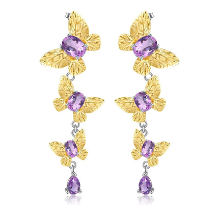 Cercei din Argint Reins, in forma de fluture cu pietre semi-pretioase Ametist - Butterfly, vedere pe fundal alb, 03R01-0008