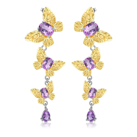 Cercei din Argint Reins, in forma de fluture cu pietre semi-pretioase Ametist - Butterfly, vedere pe fundal alb, 03R01-0008