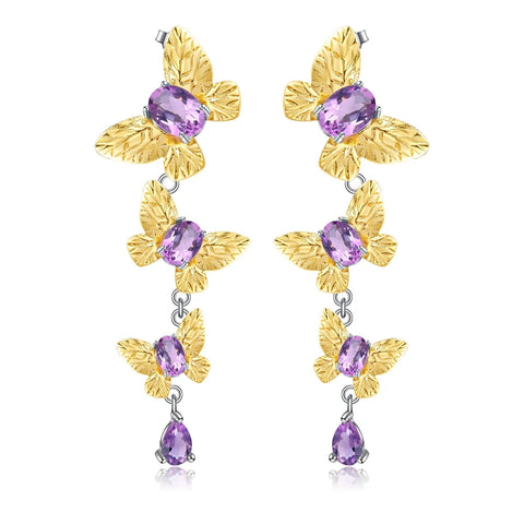 Cercei din Argint Reins, in forma de fluture cu pietre semi-pretioase Ametist - Butterfly, vedere pe fundal alb, 03R01-0008