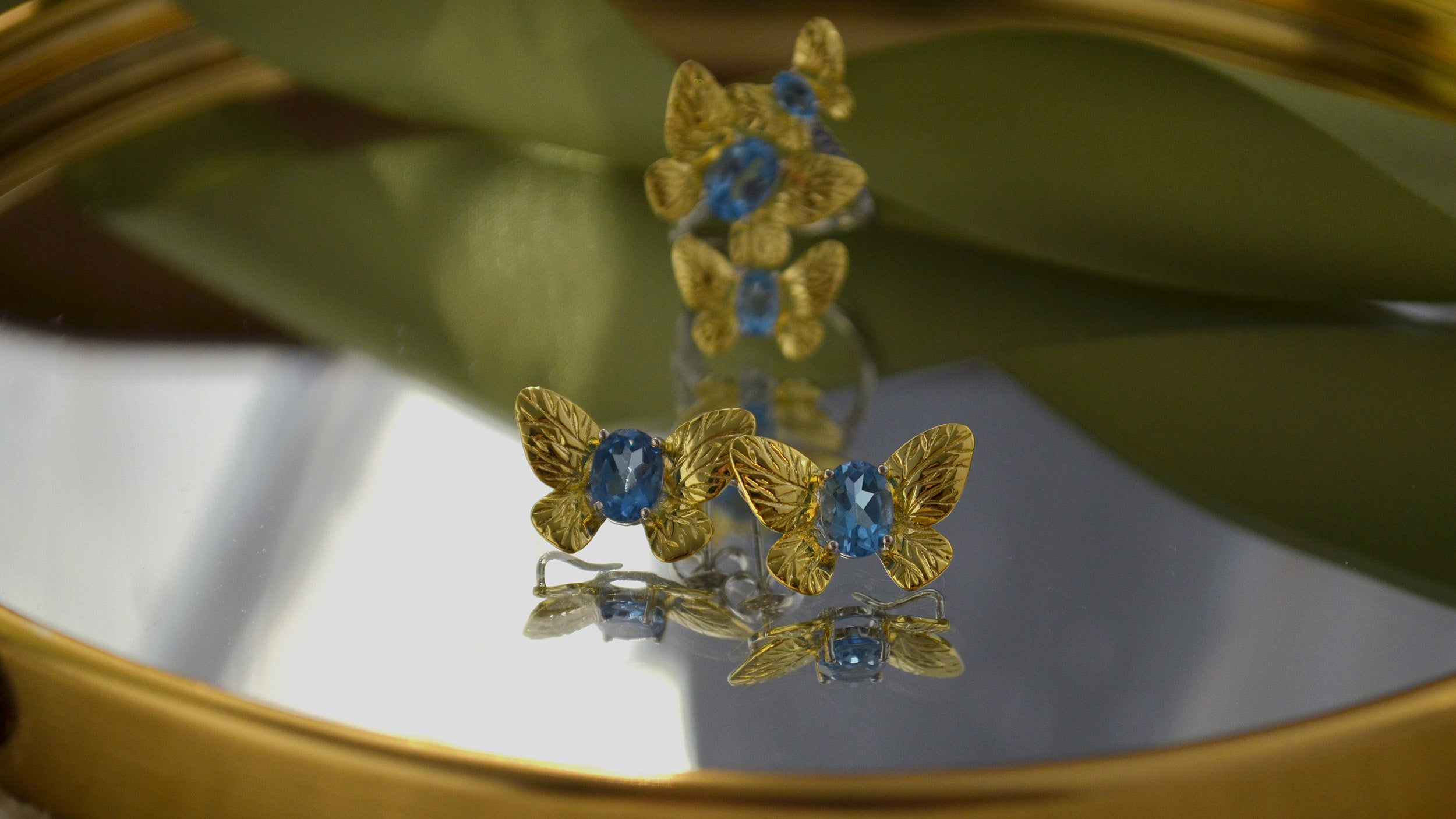 Cercei din Argint Reins, in forma de fluture cu pietre semi-pretioase Topaz - Butterfly, vedere detaliata, 03R01-0008