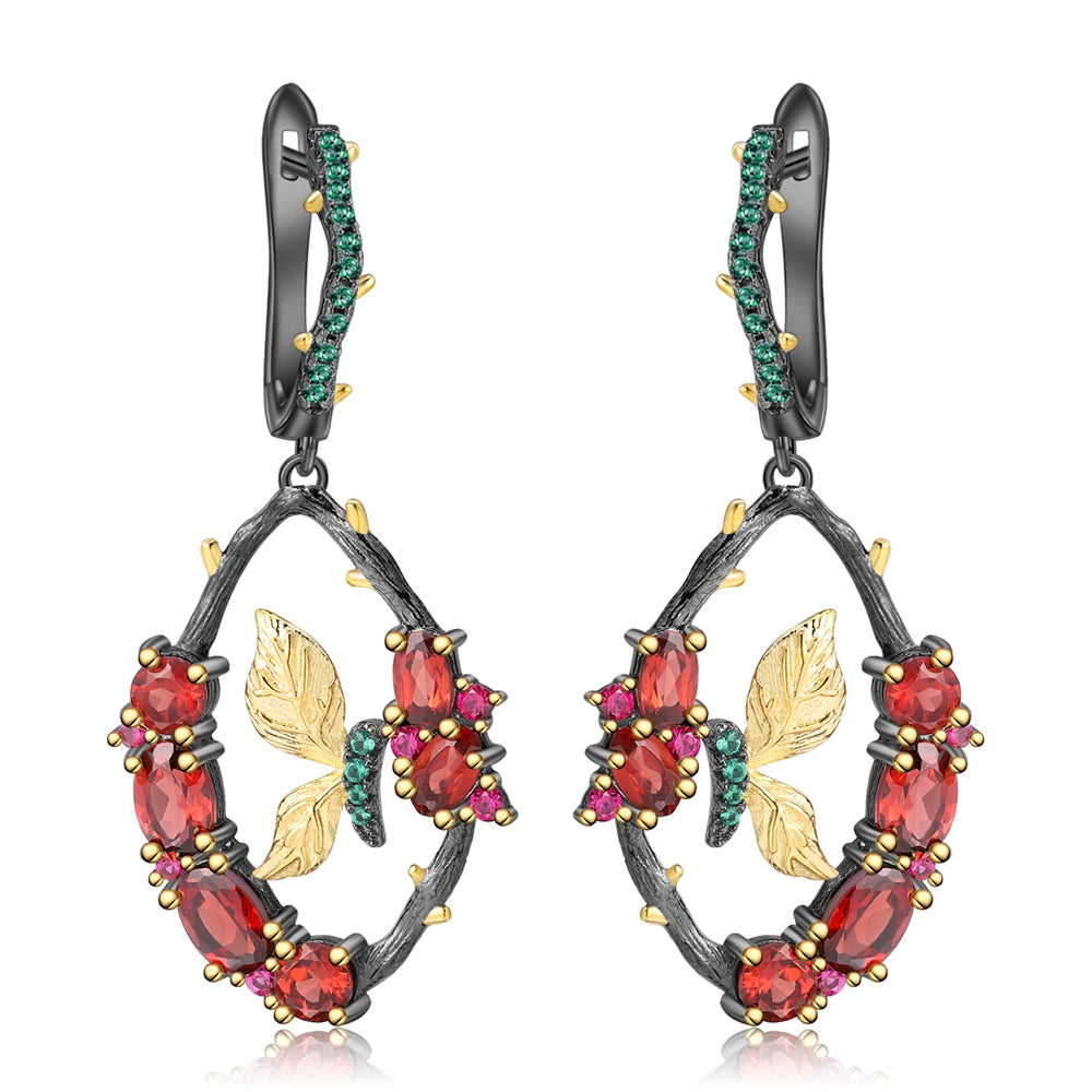 Cercei din argint in forma de fluture - Butterfly Secret Garden cu pietre semi-pretioase din Granat - Butterfly Secret Garden, 03R01-0006