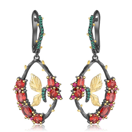 Cercei din argint in forma de fluture - Butterfly Secret Garden cu pietre semi-pretioase din Granat - Butterfly Secret Garden, 03R01-0006