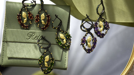 Cercei din argint in forma de fluture - Butterfly Secret Garden cu pietre semi-pretioase din Diopsid, Ametist si Granat - Butterfly Secret Garden, vedere detaliata de ansamblu, 03R01-0006