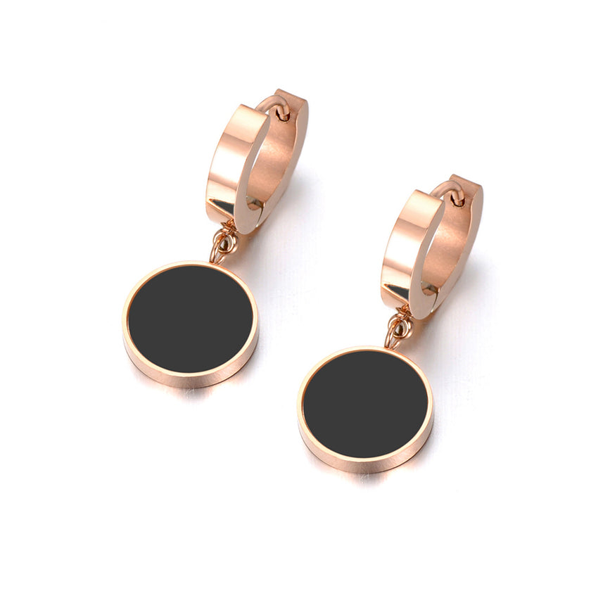 Cercei din otel inoxidabil Reins, placati cu aur roz de 18k, cu pietre din sidef – Mellow, vedere pe fundal alb, 03S02-0002RB