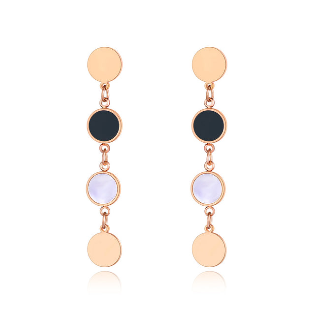 Cercei din otel inoxidabil Reins, placati cu aur roz de 18k, cu pietre din sidef – Mellow Harmony, vedere pe fundal alb, 03S02-0005R