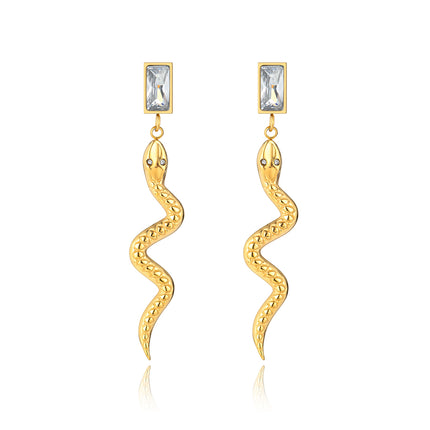 Cercei din otel inoxidabil Reins, placati cu aur galben de 18k – Serpent’s Kiss, vedere pe fundal alb, 03S02-0010G