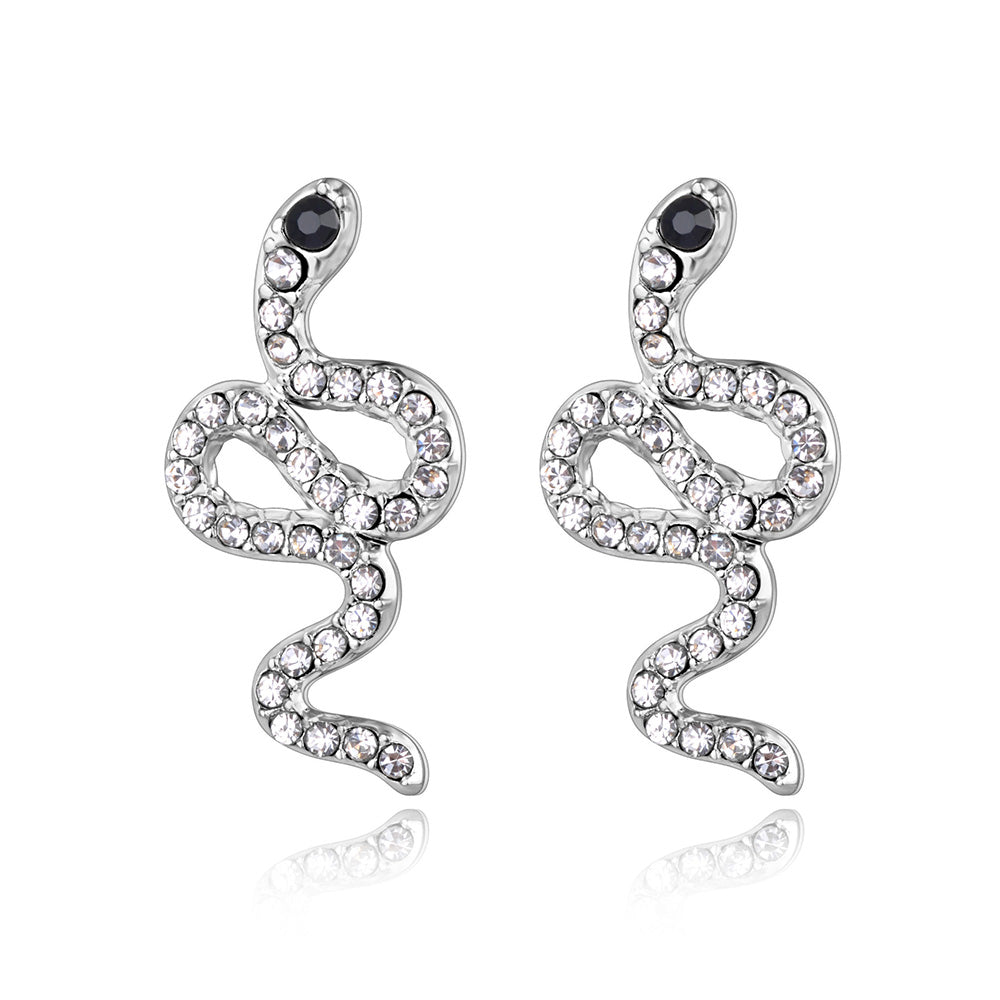 Cercei din otel inoxidabil Reins, placati cu rodiu, cu pietre din sidef – Cristal Snake, vedere pe fundal alb, 03S02-0011