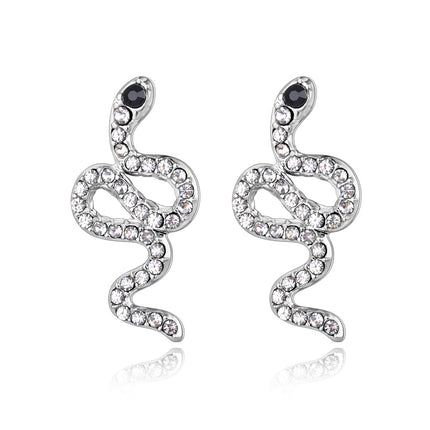 Cercei din otel inoxidabil Reins, placati cu rodiu, cu pietre din sidef – Cristal Snake, vedere pe fundal alb, 03S02-0011