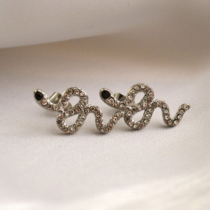 Cercei din otel inoxidabil Reins, placati cu rodiu, cu pietre din sidef – Cristal Snake, vedere detaliata, 03S02-0011