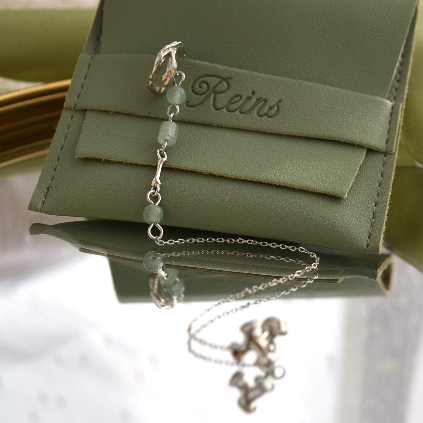 Cercel din Argint Reins, singular cu pietre semi-pretioase din Aventurin - Sylvan Grove, vedere detaliata, 03R01-0018