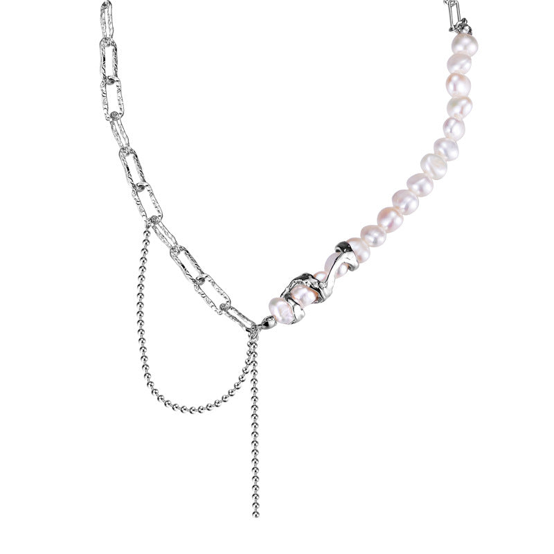 Colier din Argint Reins, cu perle naturale de apa dulce - Gothic Pearl, vedere pe fundal alb, 01R01-0012