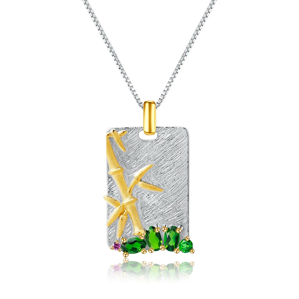 Colier din Argint Reins, cu pietre semi-pretioase din Diopside- Bamboo, vedere pe fundal alb, 01R01-0003