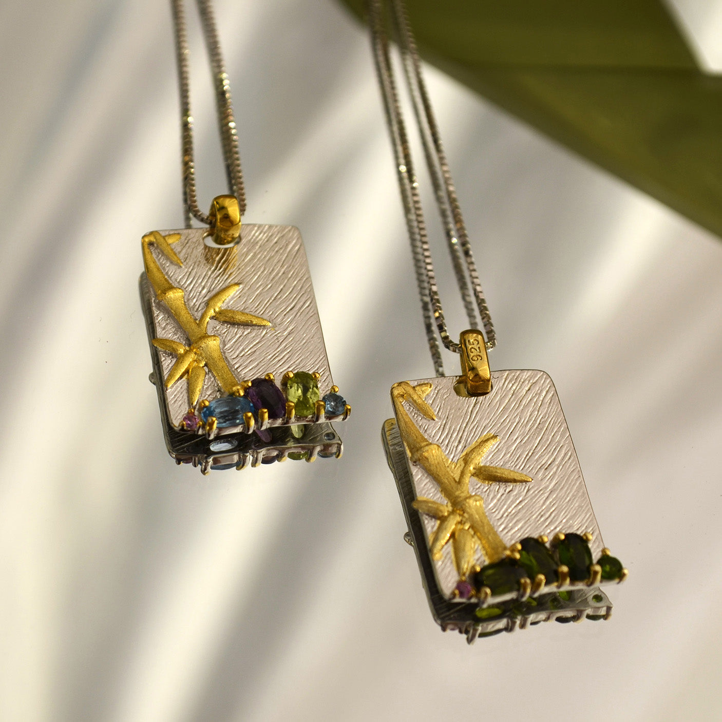 Colier din Argint Reins, cu pietre semi-pretioase din Topaz, Ametist, Peridod si Diopside - Bamboo, vedere detaliata, 01R01-0003