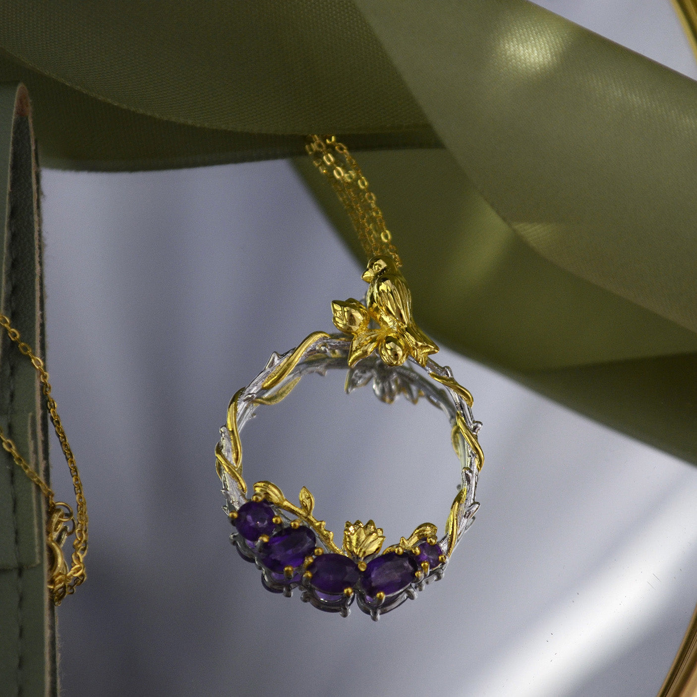 Colier din Argint Reins, cu pietre semi-pretioase din Ametist - Bloombird, vedere detaliata, 01R01-0007A