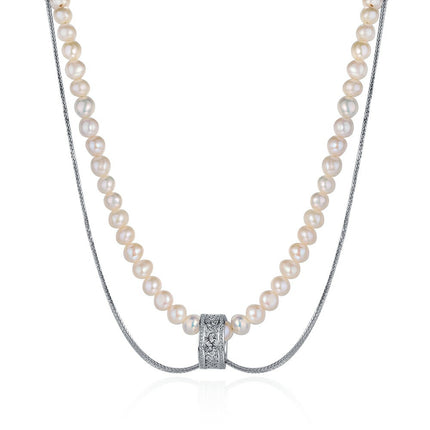 Colier din Argint Reins, cu perle naturale de apa dulce – Silver Pearl, vedere pe fundal alb, 01R01-0011