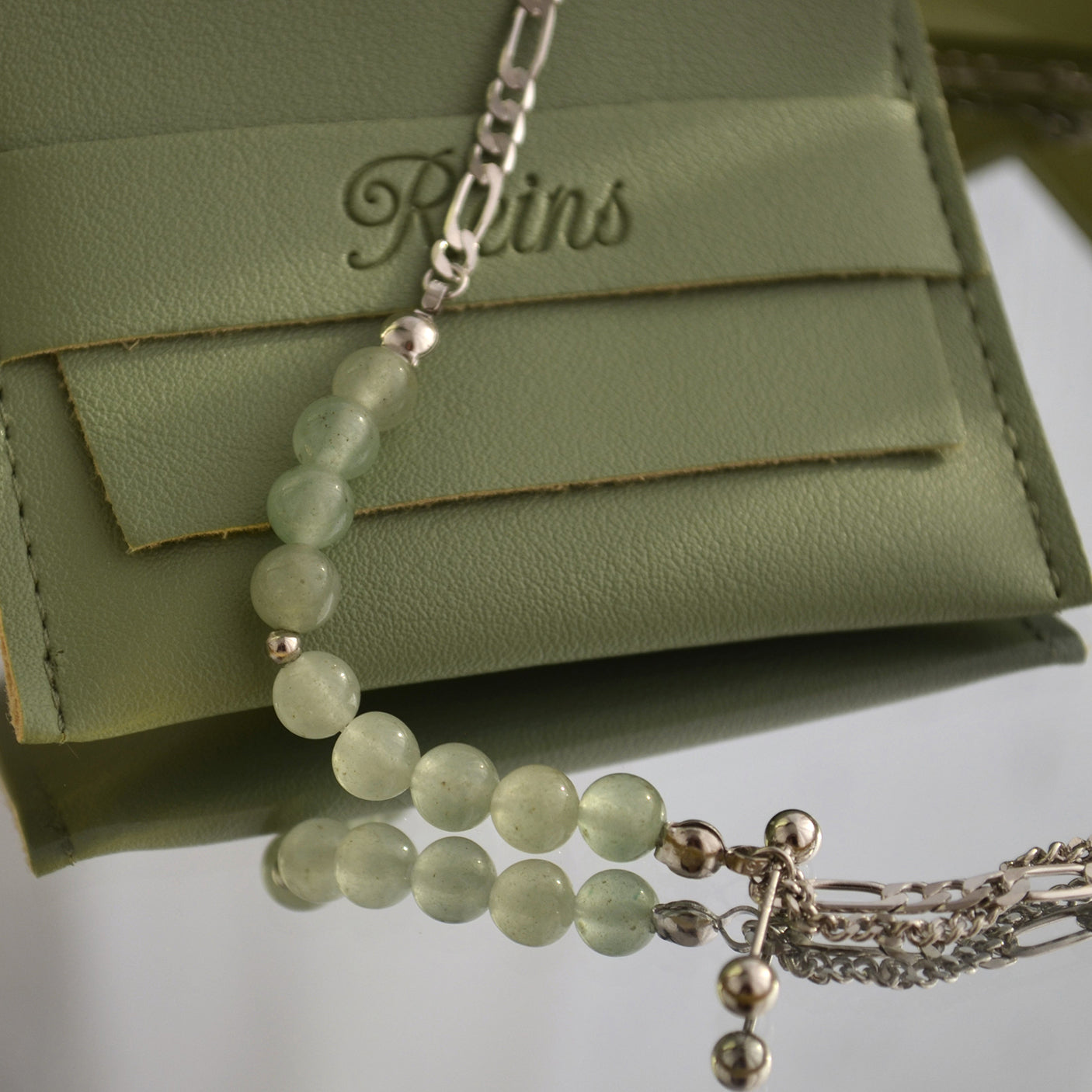 Colier din Argint Reins, cu pietre semi-pretioase din Aventurin - Sylvan Grove, vedere detaliata pietre, 01R01-0021