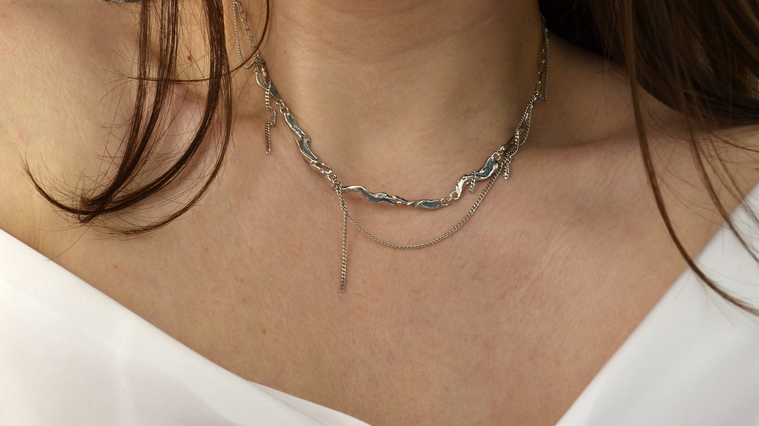 Colier din Argint Reins, cu Enamel albastru - Ice Lake, vedere pe model, 01R01-0016