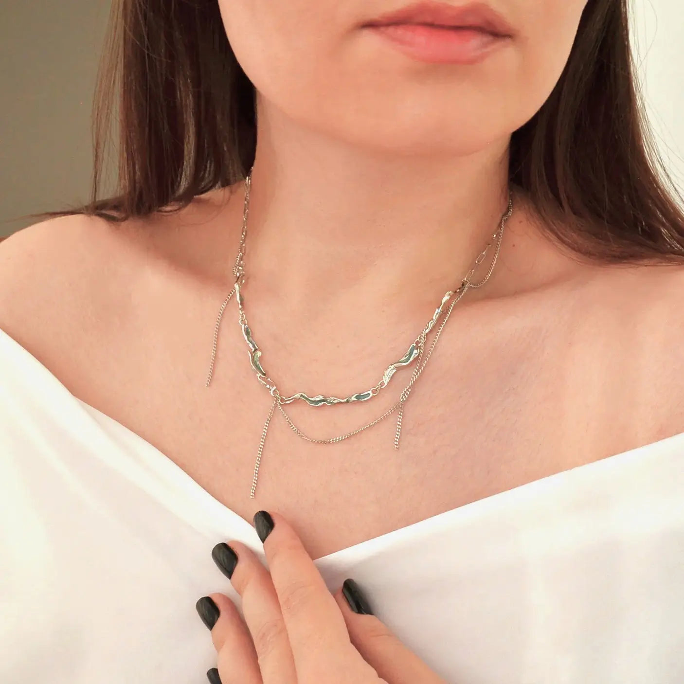 Colier din Argint Reins cu Enamel albastru - Ice Lake vedere pe model 01R01-0016