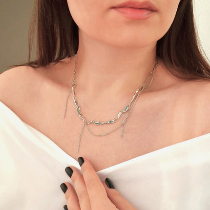 Colier din Argint Reins cu Enamel albastru - Ice Lake vedere pe model 01R01-0016