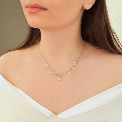 Colier din Argint Reins cu perle naturale de apa dulce si Zircon - Ice Pearl vedere pe model 01R01-0009 1