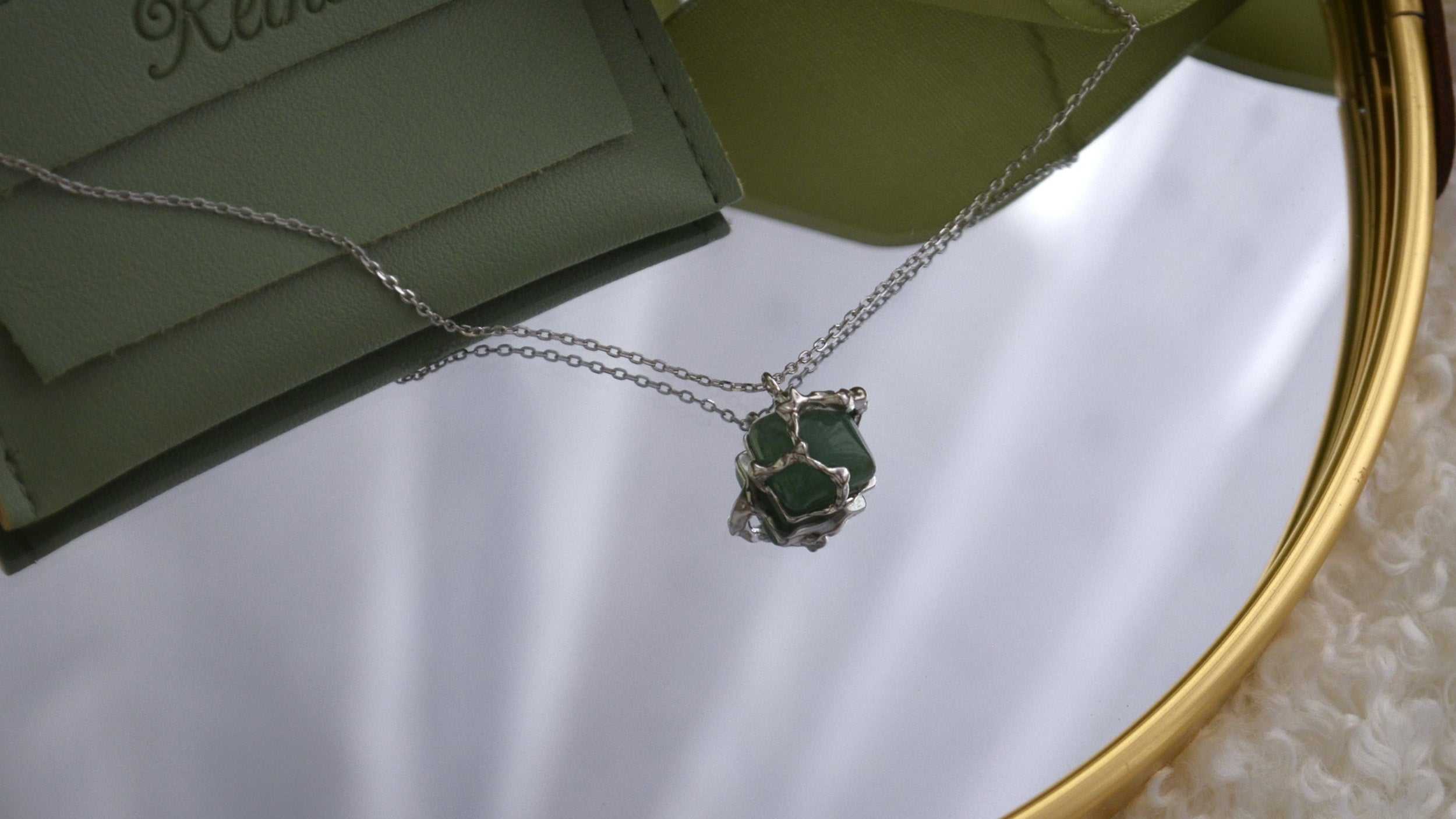 Colier din Argint Reins, cu piatra semi-pretioasa din Aventurin - Grove, vedere detaliata, 01R01-0015