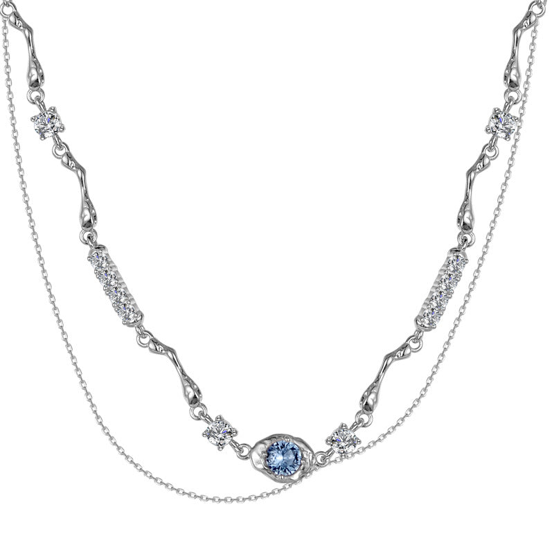 Colier din Argint Reins, cu pietre semi-pretioase din Zirconiu, incolor si albastru - Ice Blue, vedere pe fundal alb, 01R01-0020