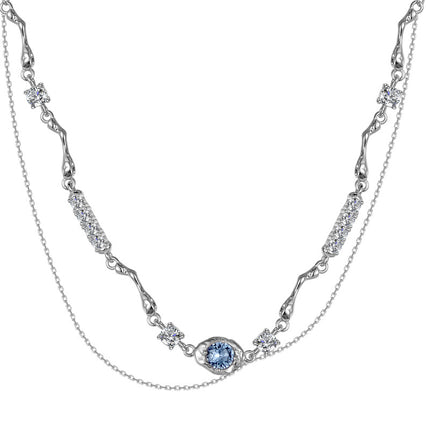 Colier din Argint Reins, cu pietre semi-pretioase din Zirconiu, incolor si albastru - Ice Blue, vedere pe fundal alb, 01R01-0020