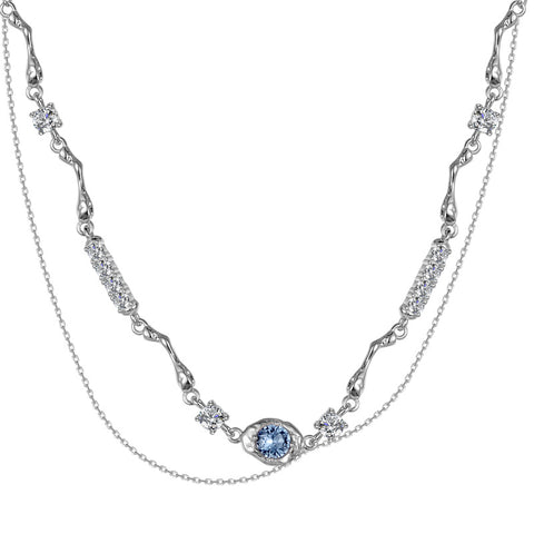 Colier din Argint Reins, cu pietre semi-pretioase din Zirconiu, incolor si albastru - Ice Blue, vedere pe fundal alb, 01R01-0020