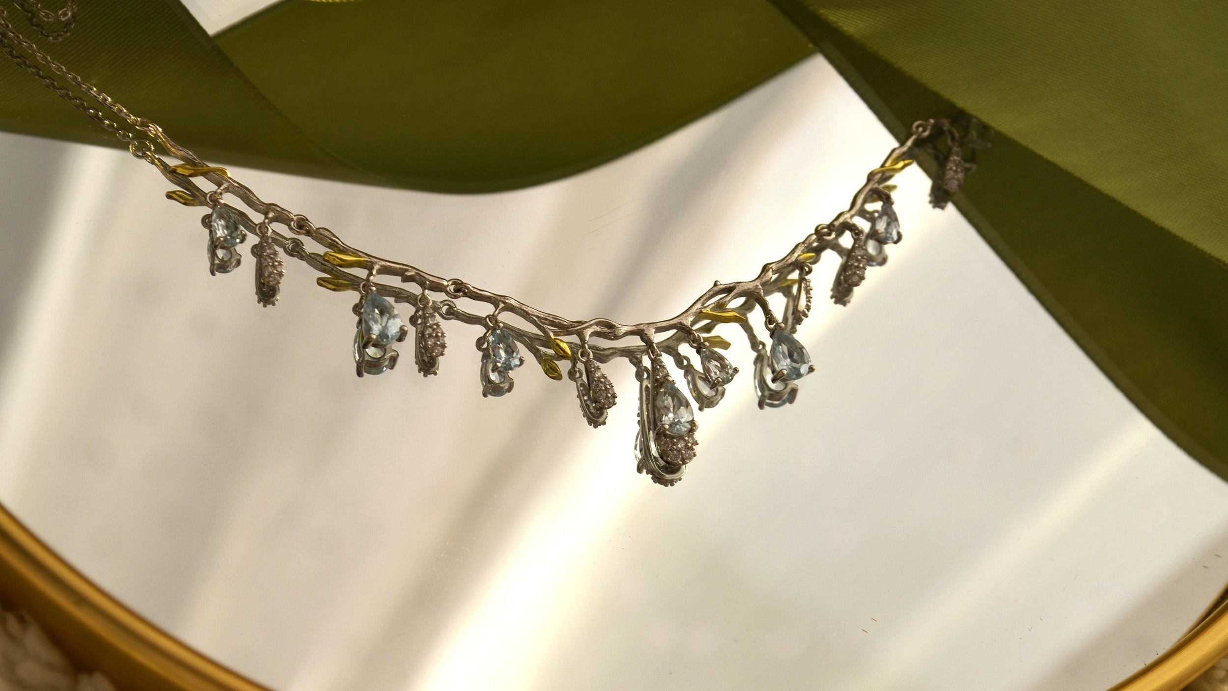 Colier din Argint Reins, cu pietre semi-pretioase din Topaz si Zircon – Love tears, vedere detaliata, 01R01-0006