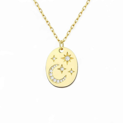Colier din Argint Reins, cu pietre semi-pretioase din Zircon, placate cu aur 18k – Moon and star, vedere pe fundal alb, 01R01-0023