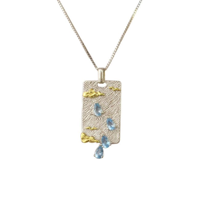 Colier din Argint Reins, cu pietre semi-pretioase din Topaz Swiss blue - Raindrop, vedere pe fundal alb, 01R01-0026