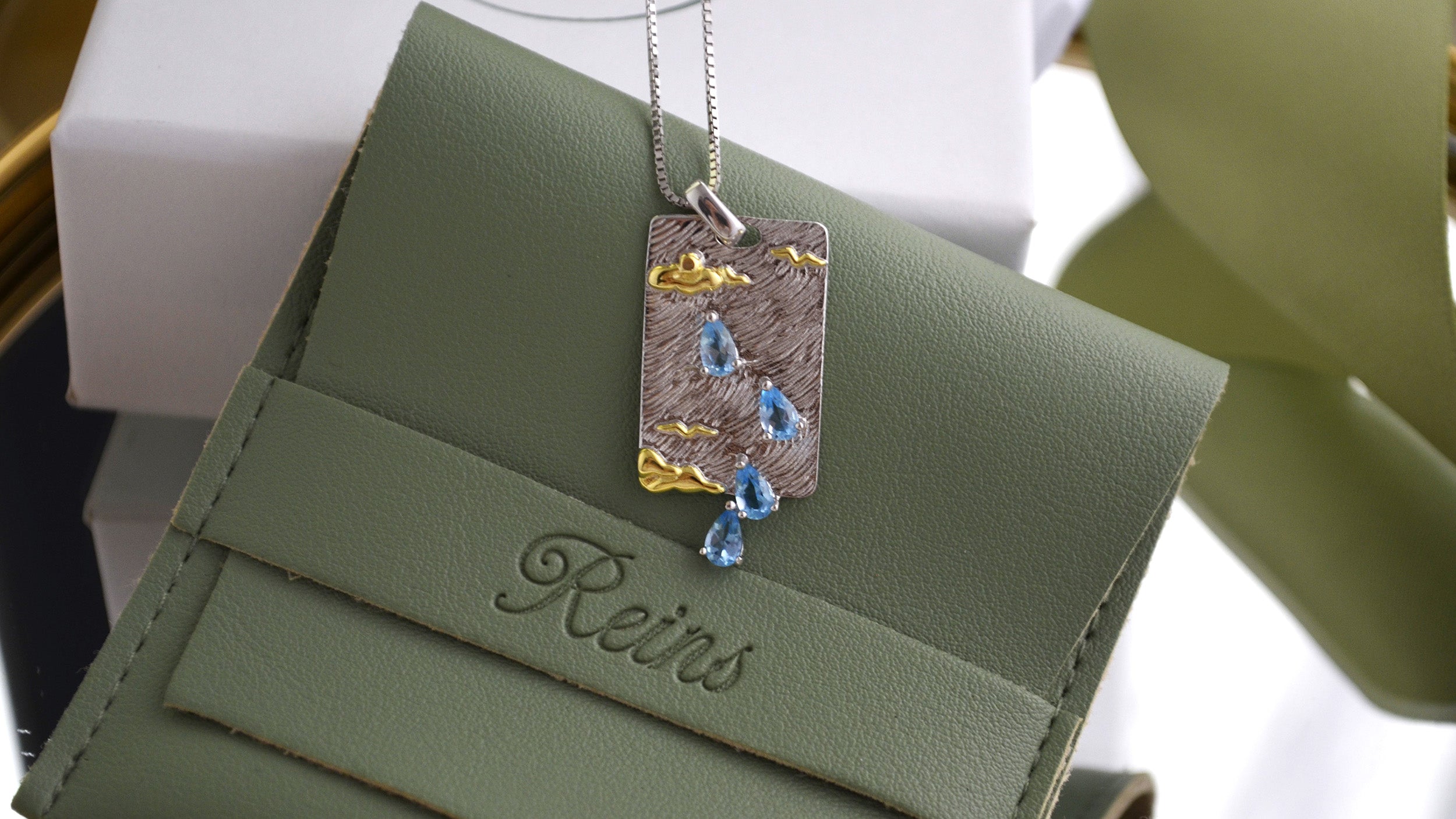 Colier din Argint Reins, cu pietre semi-pretioase din Topaz Swiss blue - Raindrop, vedere detaliata, 01R01-0026