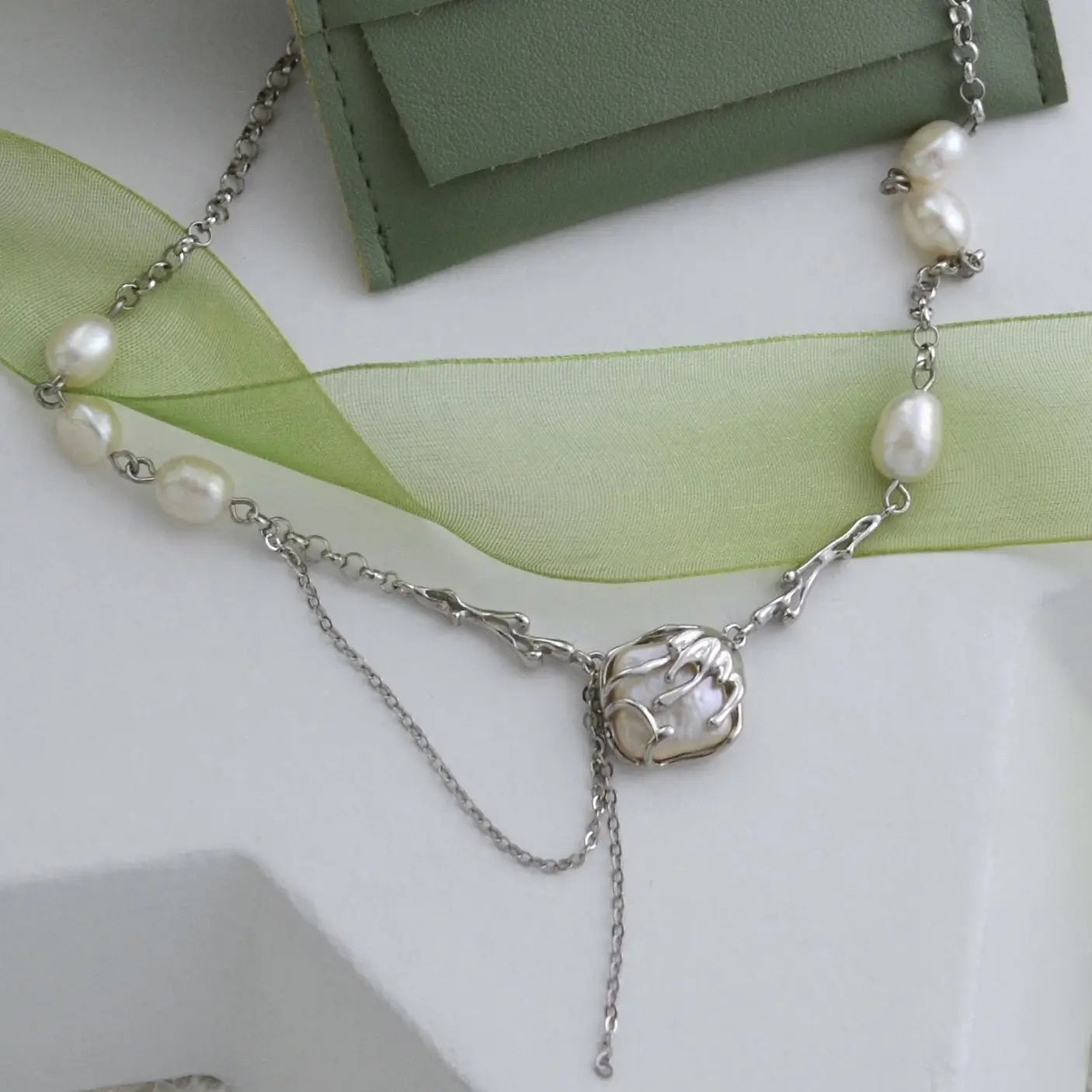 Colier din Argint Reins cu Perle baroc si perle de apa dulce - Square Baroque 02R01-0014