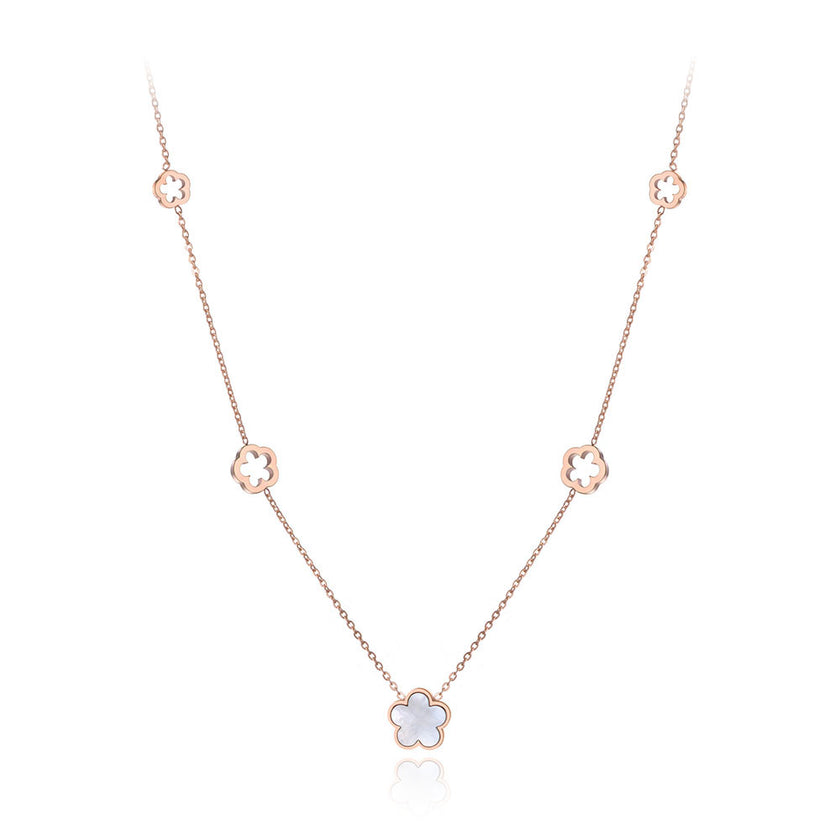 Colier din otel inoxidabil placat cu aur roz de 18k cu pietre semipretioase – Lucky Charm Reins vedere pe fundal alb 01S02-0008R