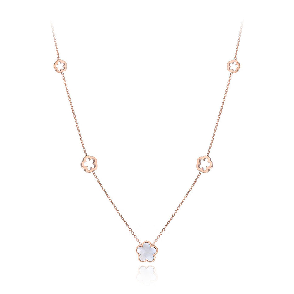 Colier din otel inoxidabil placat cu aur roz de 18k cu pietre semipretioase – Lucky Charm Reins vedere pe fundal alb 01S02-0008R