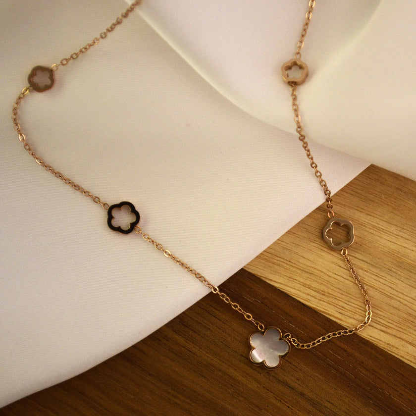 Colier din otel inoxidabil placat cu aur roz de 18k cu pietre semipretioase – Lucky Charm Reins vedere detaliata 01S02-0008R