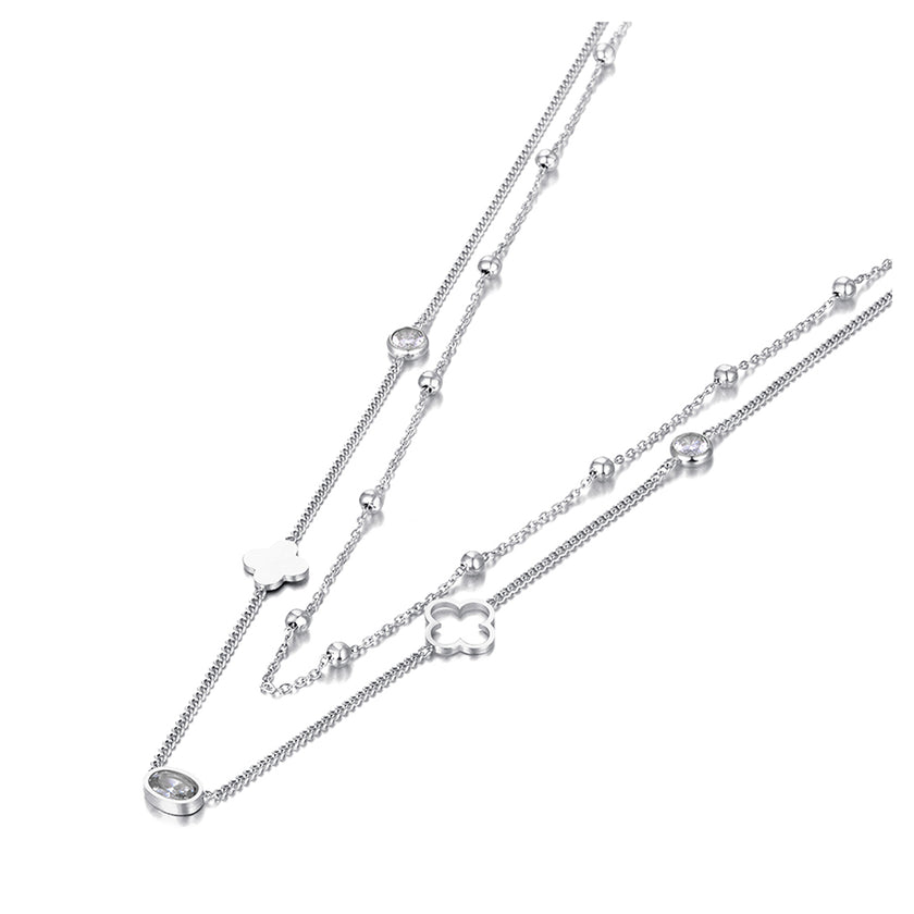 Colier din otel inoxidabil placat cu rodiu cu pietre semipretioase – Lucky Cristals Reins vedere pe fundal alb 01S02-0009