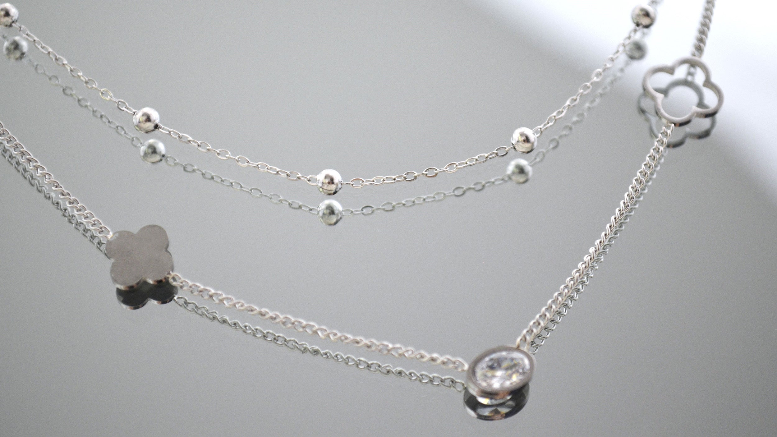 Colier din otel inoxidabil placat cu rodiu cu pietre semipretioase – Lucky Cristals Reins vedere detaliata 01S02-0009