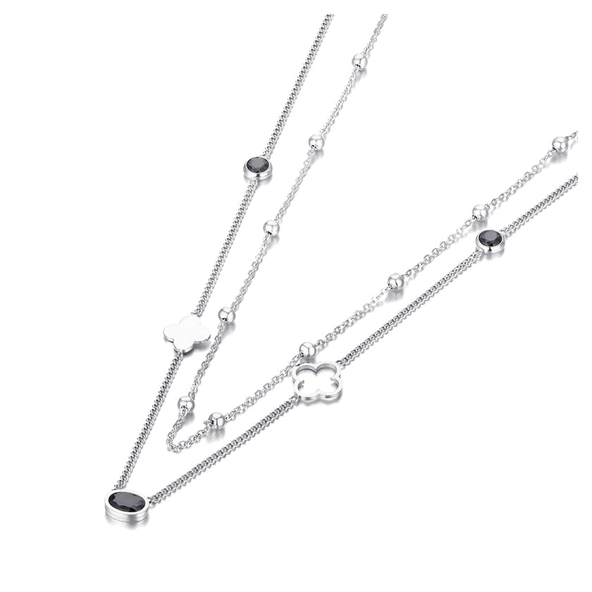 Colier din otel inoxidabil placat cu rodiu cu pietre semipretioase – Lucky Cristals Reins vedere pe fundal alb 01S02-0009B