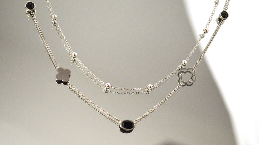 Colier din otel inoxidabil placat cu rodiu cu pietre semipretioase – Lucky Cristals Reins vedere detaliata 01S02-0009B