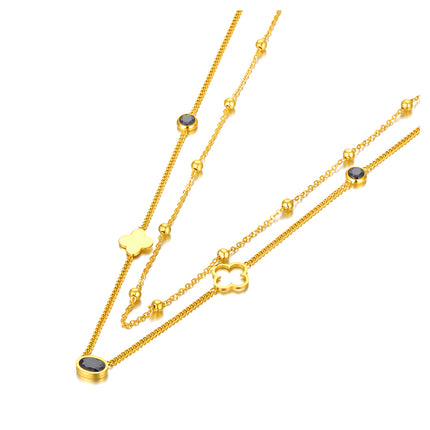 Colier din otel inoxidabil placat cu aur galben de 18k cu pietre semipretioase – Lucky Cristals Reins vedere pe fundal alb 01S02-0009GB