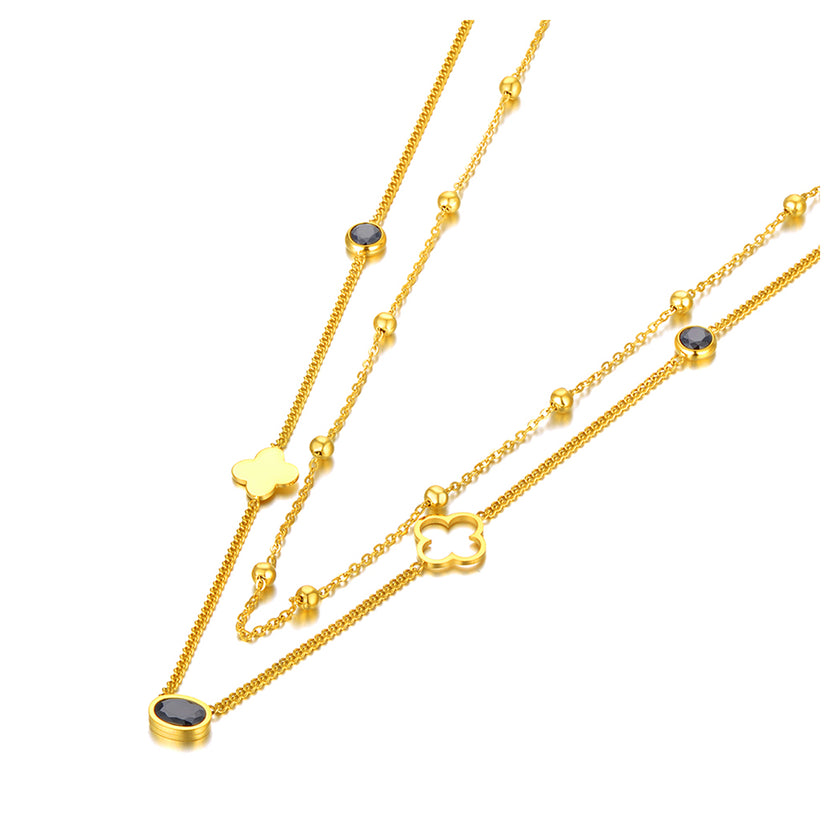 Colier din otel inoxidabil placat cu aur galben de 18k cu pietre semipretioase – Lucky Cristals Reins vedere pe fundal alb 01S02-0009GB