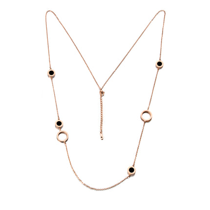 Colier din otel inoxidabil placat cu aur roz de 18k cu Sidef negru – Serenity Reins vedere pe fundal alb 01S02-0007R