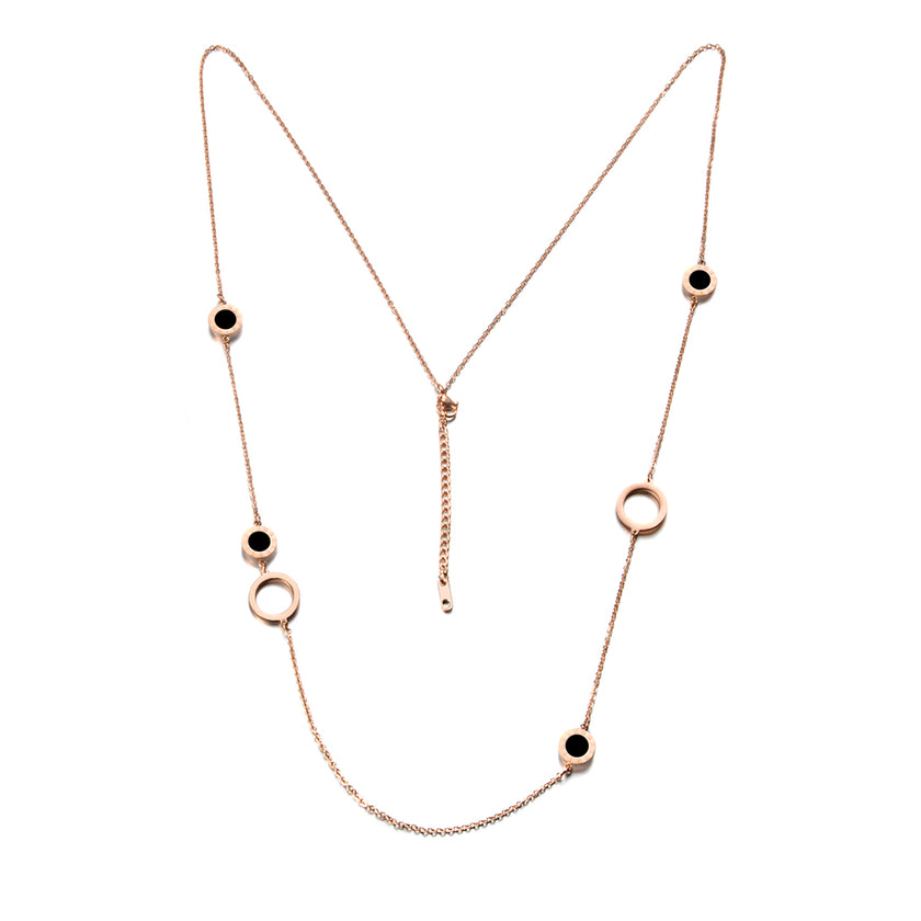 Colier din otel inoxidabil placat cu aur roz de 18k cu Sidef negru – Serenity Reins vedere pe fundal alb 01S02-0007R