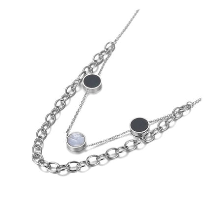 Colier din otel inoxidabil placat cu rodiu cu Sidef alb si negru si cristale incolore – Serenity Trio vedere pe fundal alb 01S02-0006