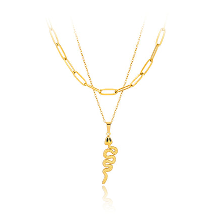 Colier din otel inoxidabil placat cu aur galben de 18k – Serpent Link vedere pe fundal alb 01S02-0010G