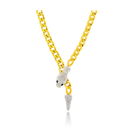 Colier din otel inoxidabil placat cu aur galben de 18k cu cristal incolor Austriac – Serpent’s Kiss vedere pe fundal alb 01S02-0011G