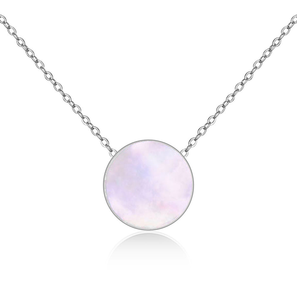 Colier din otel inoxidabil placat cu rodiu cu Sidef alb – Mellow Reins vedere pe fundal alb 01S02-0002