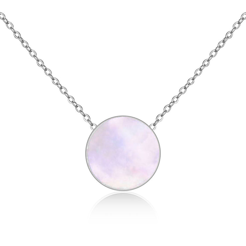 Colier din otel inoxidabil placat cu rodiu cu Sidef alb – Mellow Reins vedere pe fundal alb 01S02-0002